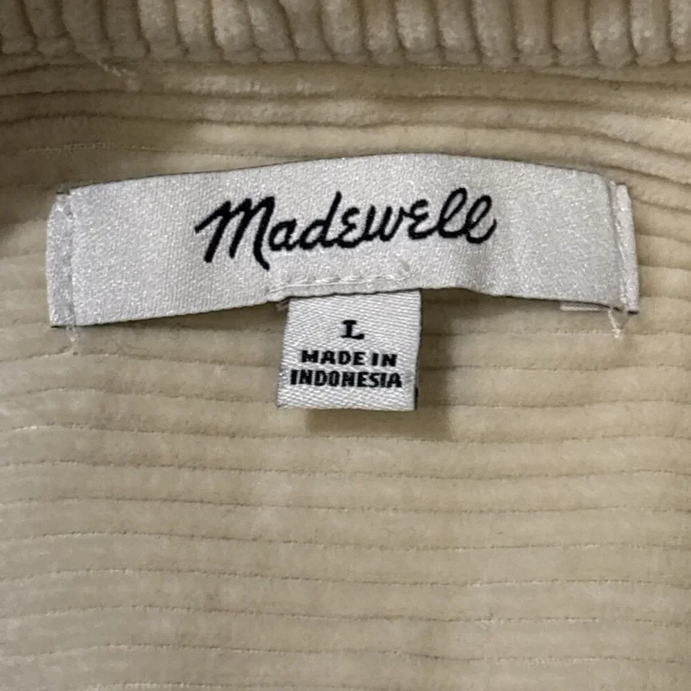 Madewell Women’s Cotton Chino Boxy Shirt Jacket Natural Size Large Elbow Patches